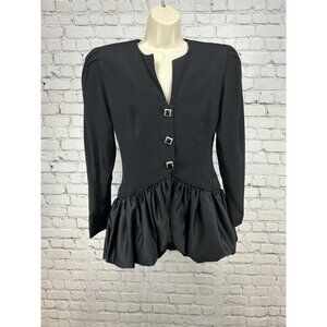 VTG CI New York Paris Black Rhinestone Button Shoulder Pad Long Sleeve Blouse 6